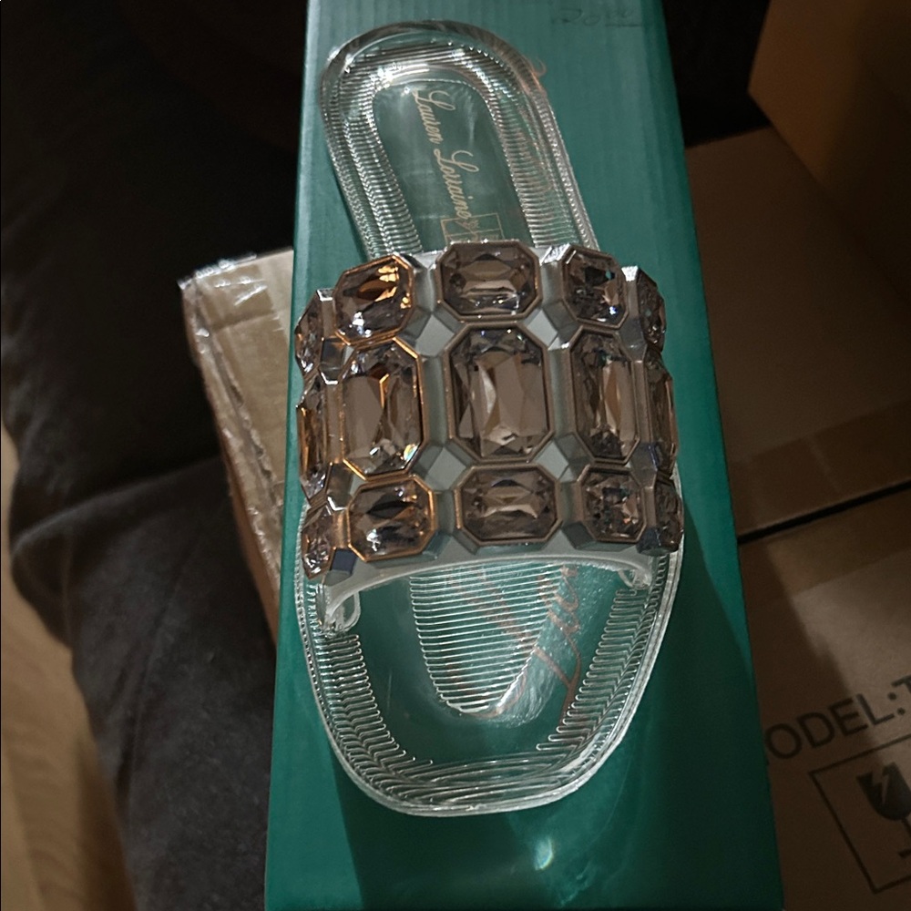 Lauren Lorraine Silver Gem Slide Sandals